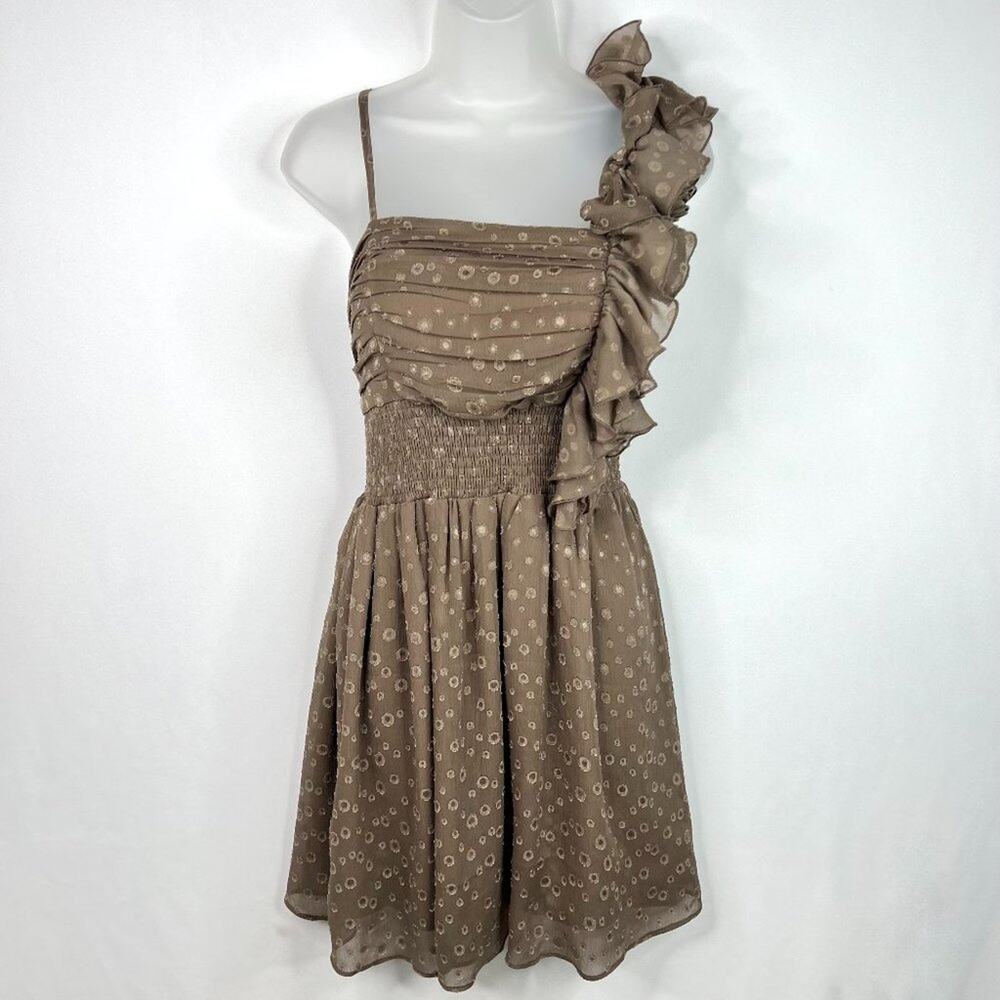 Chelsea & Violet Brown Ruffle Shoulder Party Dress S